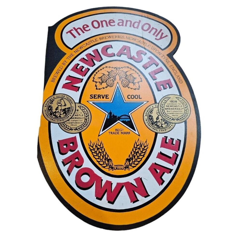 Newcastle Brown Ale Sign The One And Only Fiberboard Beer Label Double Sided